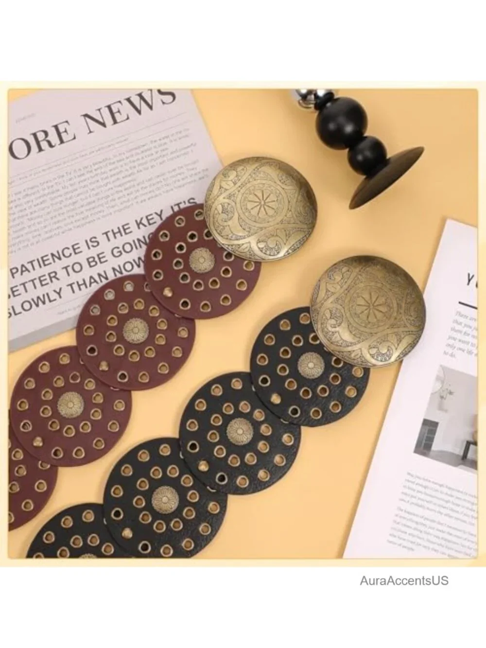 Set of 2 PU Leather Adjustable Western Concho Belts for Women